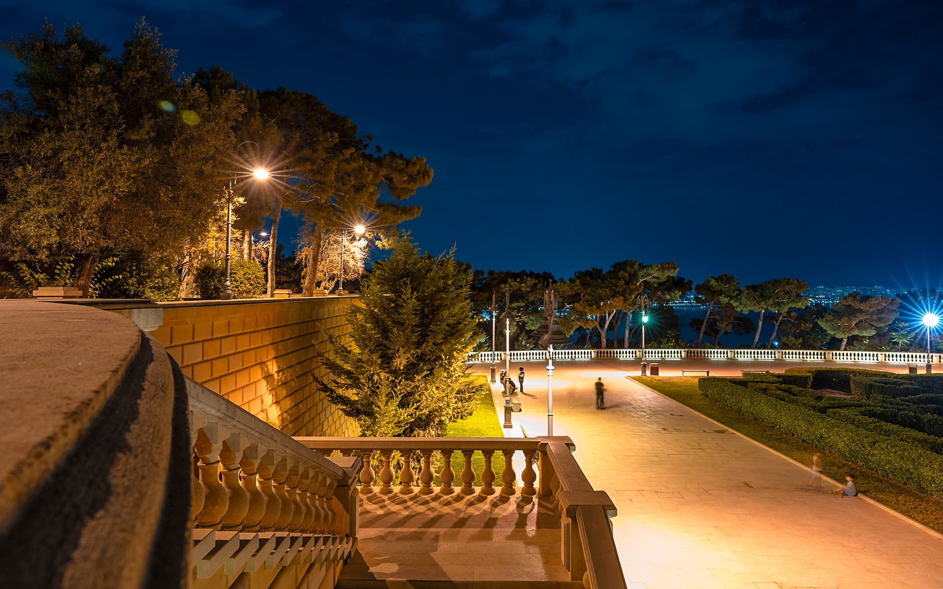 Luxury garden terrace at night